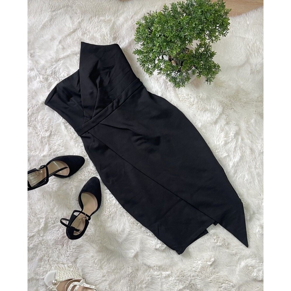 Fashion Nova Black Strapless Asymmetric Midi Cocktail Dress - M
